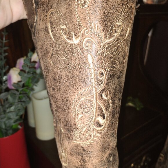 Circle G Dragonfly Embroidered Cowgirl Western Cowboy Boots Lace Brown - Picture 8 of 12
